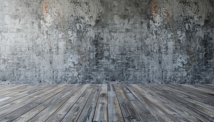 Modern Concrete Loft Wall Background, Grey Parquet Floor with Free Space