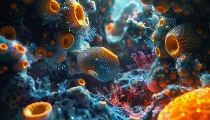 Fototapeta premium Vivid Digital Art of Glowing Microscopic Organism in Intricate Environment