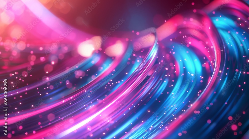 Poster a vibrant and dynamic image of swirling neon lights in shades of pink and blue, creating an abstract