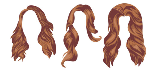 set of templates of women's long hair in light blonde tones, for characters, various designs