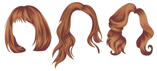 set of templates of women's hair of different lengths in light blond tones, for characters, various designs