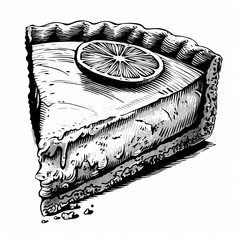 Retro hand-drawn illustration of Key Lime Pie, Vintage engraved icon design, Isolated on white background