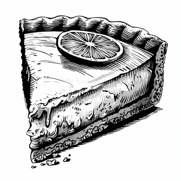 Retro hand-drawn illustration of Key Lime Pie, Vintage engraved icon design, Isolated on white background