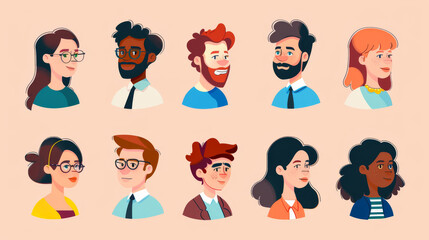 Flat cartoon illustrations of men and women, suitable for online avatars or character profiles.