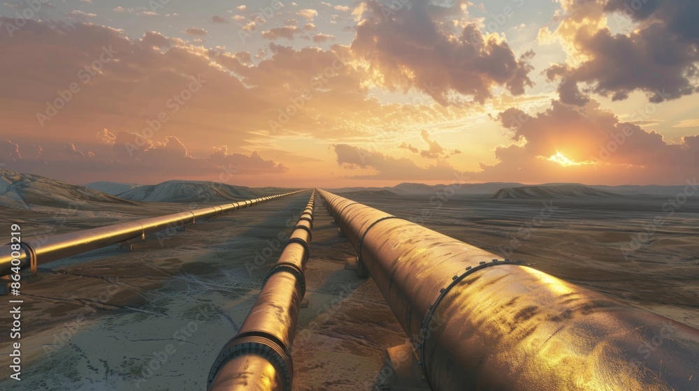 Poster an isolated image of a pipeline transporting petroleum products across a landscape, with space aroun
