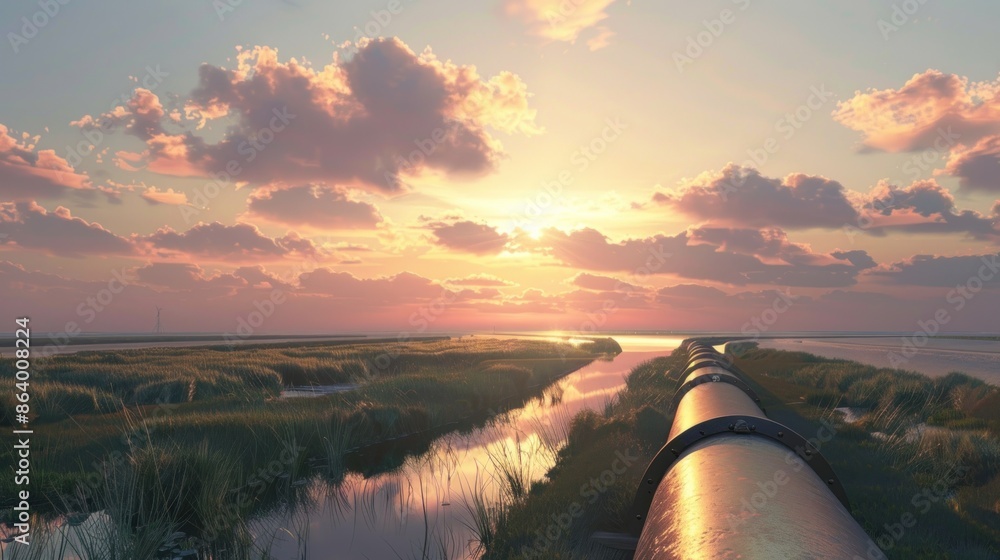 Poster an isolated image of a pipeline transporting petroleum products across a landscape, with space aroun