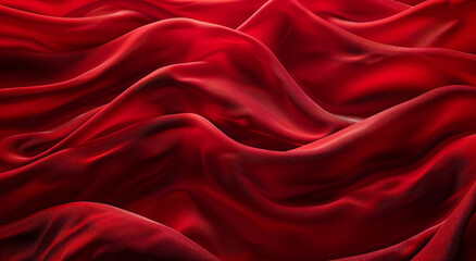 Obraz premium Red background, large red wave texture fabric, soft light and shadow effects, high definition photography style, macro lens perspective, rich details, full of vitality.