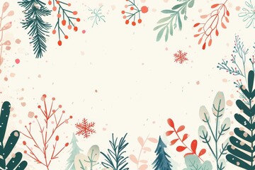 Festive holiday frame with winter foliage. Perfect for seasonal designs, invitations, cards, and decorations. Simple yet vibrant illustration.