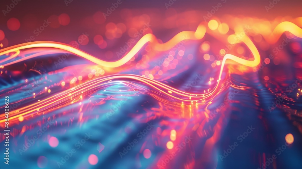 Poster a mesmerizing photograph capturing abstract neon streaks and soft bokeh lights against a dark backdr