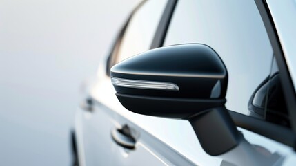 Obraz premium An isolated shot of a sleek car side mirror against a plain background, providing space for adding custom messaging related to automotive safety or accessories