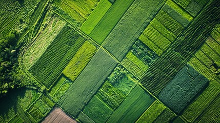 Fototapeta premium cultivated agriculture fields from above birds eye in summer. drone aerial view