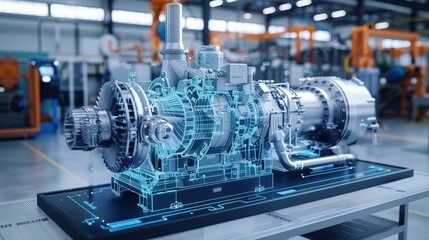 Real-time modeling of twin technology engines, highlighting a powerful big turbine engine and cutting-edge digital progress