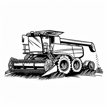 recommend clip art: Line drawing art of a combine harvester machine.