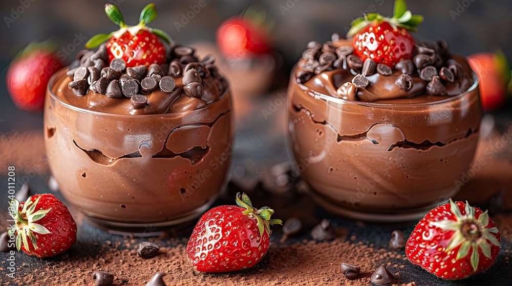 Wall mural chocolate mousse with strawberry HD 8K wallpaper Stock Photographic Image  - Wall murals