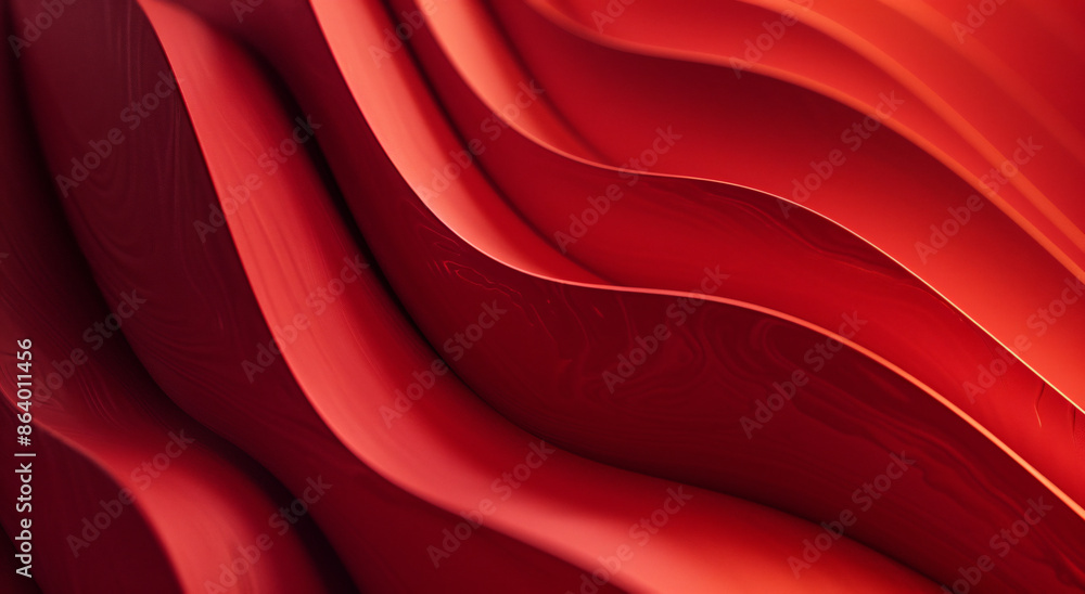 Poster red background, curved lines, abstract style, red color scheme, simple and elegant background design