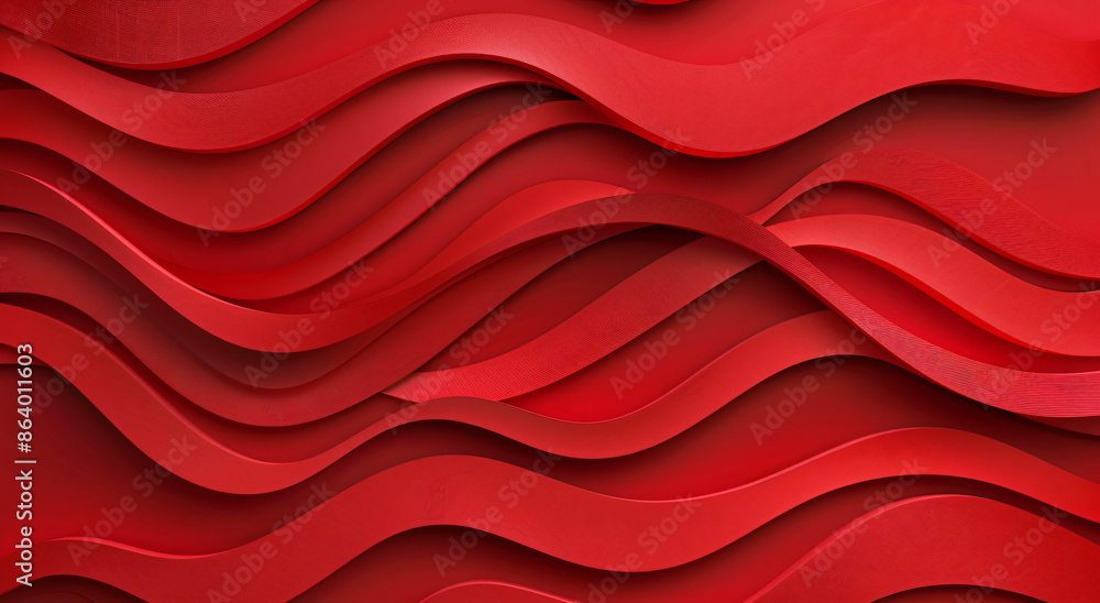 Poster Red background, curved lines, abstract style, red color scheme, simple and elegant background design with soft lighting. The texture of the paper is visible through a macro lens