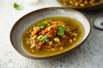Traditional bean soup with smoked meat
