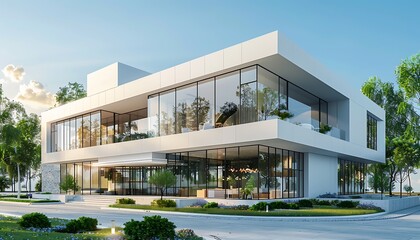 Fototapeta premium 3d rendering of a modern house with a beautiful landscaped garden