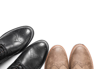 Two pairs of men's brogue shoes on a white background