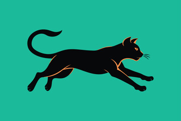 Vector silhouette of a playful cat pouncing.