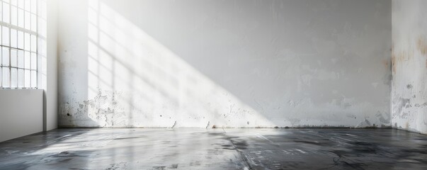 A large, empty room with a window in the middle. The room is very bright and has a lot of natural light coming in from the window. Copy space for text.