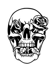 Skull Roses Illustration, Skull Stencil, Rose Skull Vector, Bones and Roses Clipart, Skull and Rose Cutting File