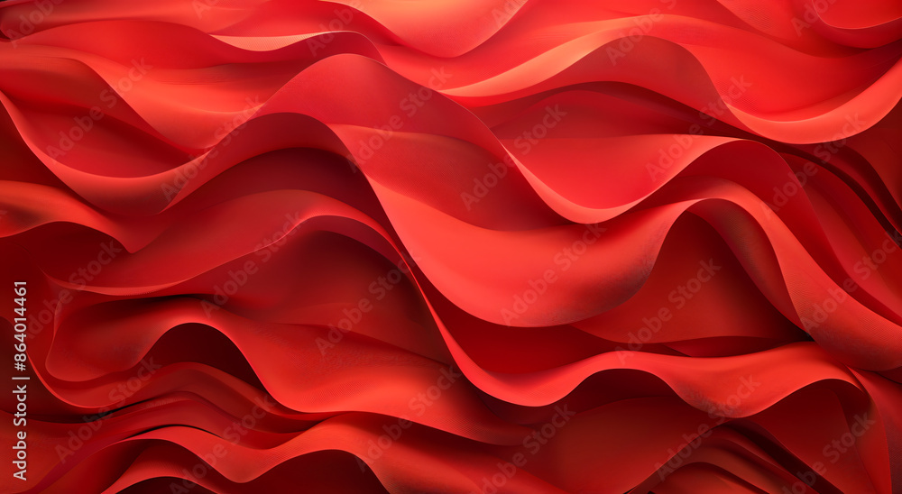 Poster Red background, curved lines, abstract style, red color scheme, simple and elegant background design with soft lighting. The texture of the paper is visible through a macro lens