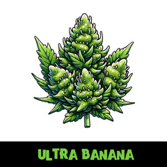 Vector Illustrated Ultra Banana Cannabis Bud Strain Cartoon