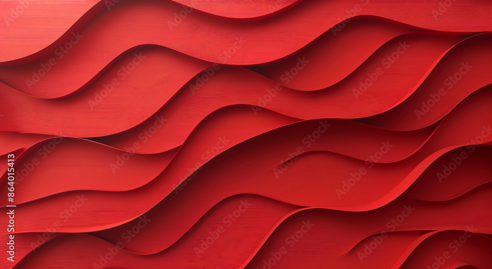 Poster Red background, curved lines, abstract style, red color scheme, simple and elegant background design with soft lighting. The texture of the paper is visible through a macro lens