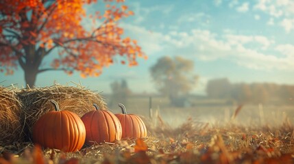 Obraz premium Beautiful decoration pumpkin in field in farm in Autumn