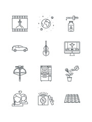 Atm, Bookshelf, Business, Couple, Crossbow, Crossover, Death, set of icons, vector illustration