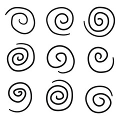 Hand drawn set of spirals on a white background.