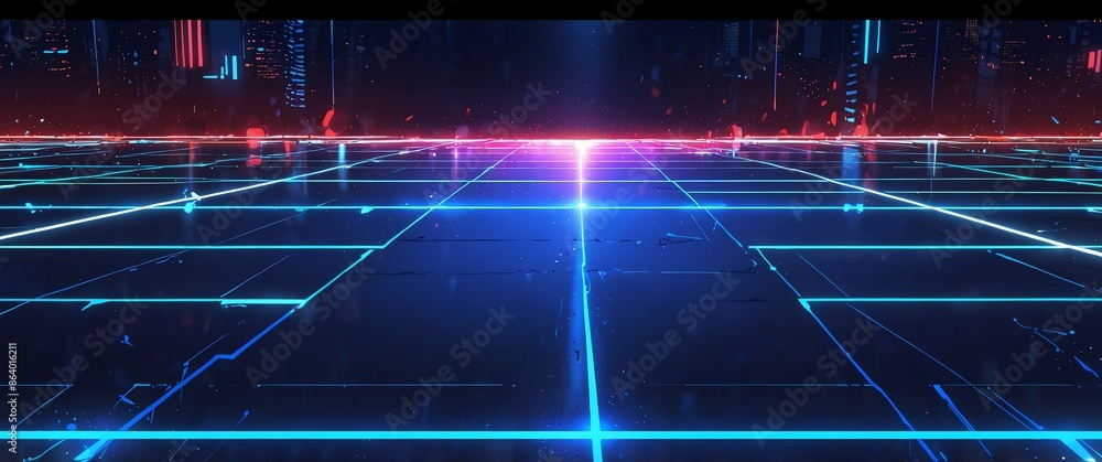 Poster colorful tech neon light path theme abstract background with copy space for banner