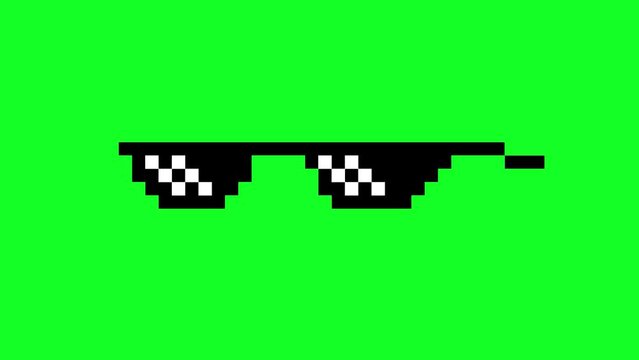 Pixel glasses meme, pixel glasses, glasses animation, green screen video, sunglasses meme,  like a boss meme, pixel art