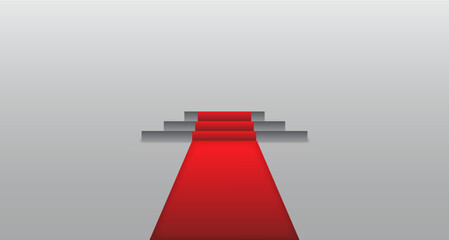 Red carpet on the stairs with grey background 