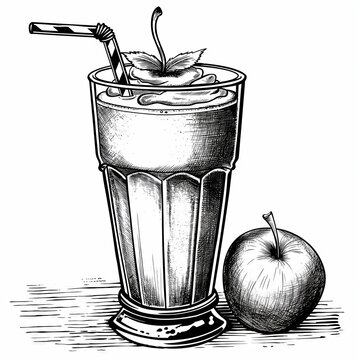 recommend clip art: Retro hand-drawn illustration of Smoothie, Vintage engraved icon design, Isolated on white background