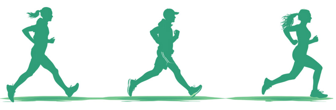 Dynamic Running Silhouettes Collection - Man Sprinting, Woman Jogging, Pair of Runners in Unique Styles isolated cut out dicut PNG on transparent