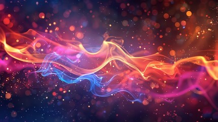 Bold fire patterns with dynamic light streaks in a dark backdrop