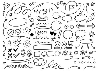 Vector set of hand-drawn arrows, elements for presentation