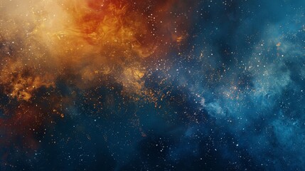 Fototapeta premium Deep blue and gold fire textures with glowing particles in an elegant wallpaper