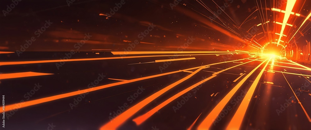 Poster orange tech neon light path theme abstract background with copy space for banner