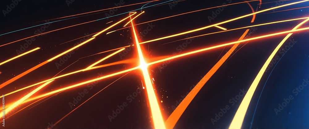 Poster orange tech neon light path theme abstract background with copy space for banner