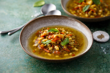 Traditional bean soup with smoked meat