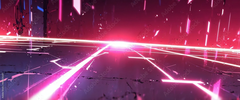 Poster pink tech neon light path theme abstract background with copy space for banner