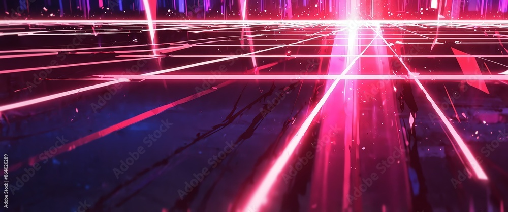 Poster pink tech neon light path theme abstract background with copy space for banner