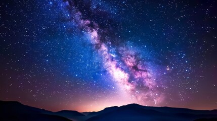 Naklejka premium Celestial background featuring a vast group of stars, dreamlike fantasy, glowing sky, cosmic wonder, serene night atmosphere