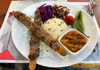 Turkish recipe with grill mince and boiled rice, 