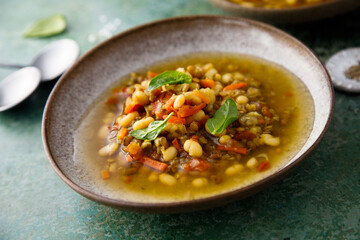 Traditional bean soup with smoked meat