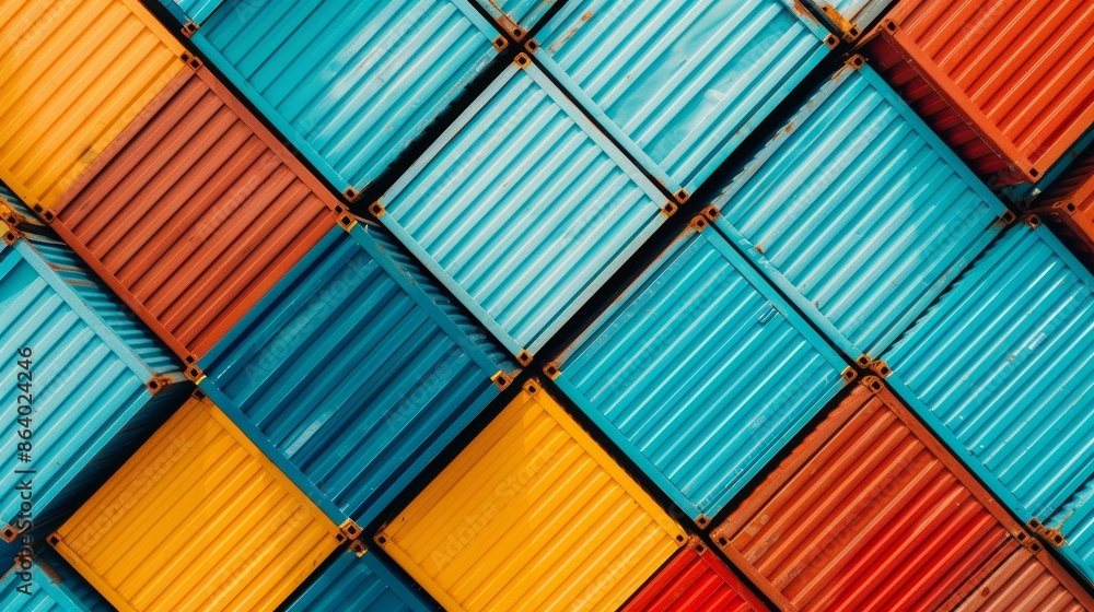 Poster abstract geometric pattern of colorful shipping containers.