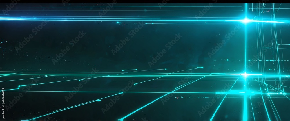Aufkleber teal tech neon light path theme abstract background with copy space for banner